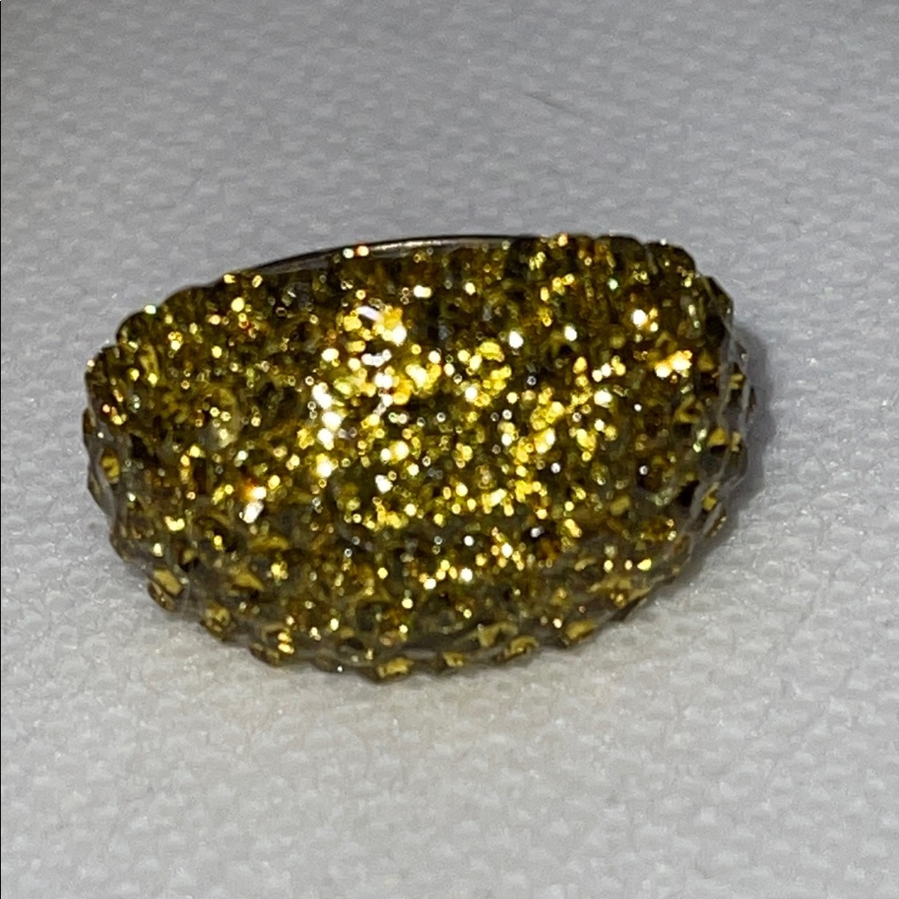 Vintage Yellow rhinestone silvertone cluster Ring Sz 6